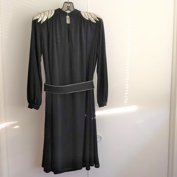 vintage 80s black midi party dress puffy leaf shoulder 🎈HOST PICK🎈x3 - Picture 1 of 14